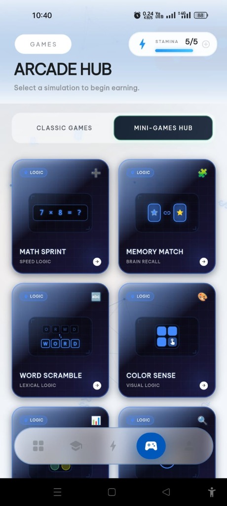 Earniva Mini Games Screen