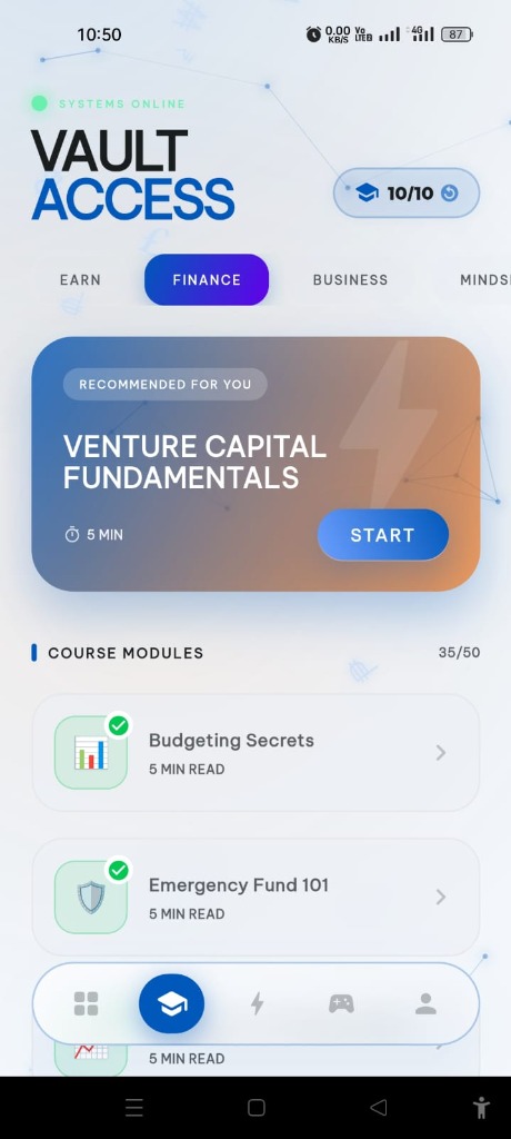 Earniva Courses Screen